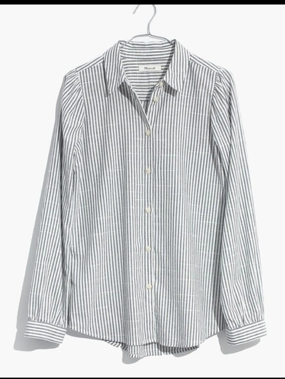 Madewell Puff-Sleeve Button-Down Shirt Grey & White Stripped Sz M - Picture 3 of 9